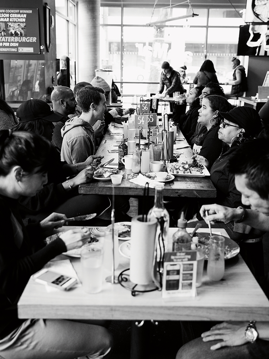 crowed restaurant with cluttered tables