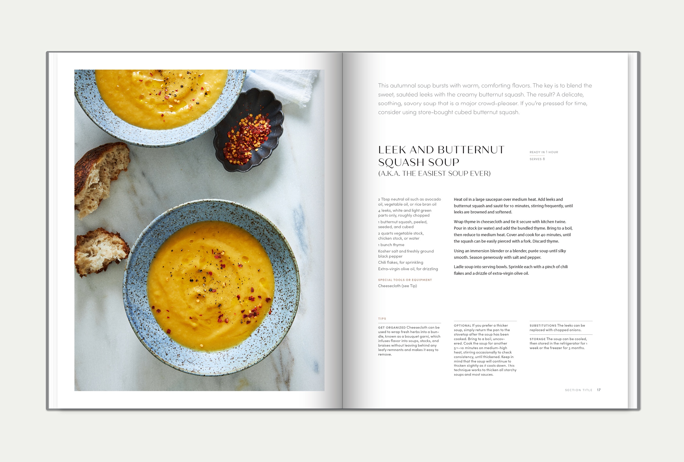 Double-page spread with a recipe and photo