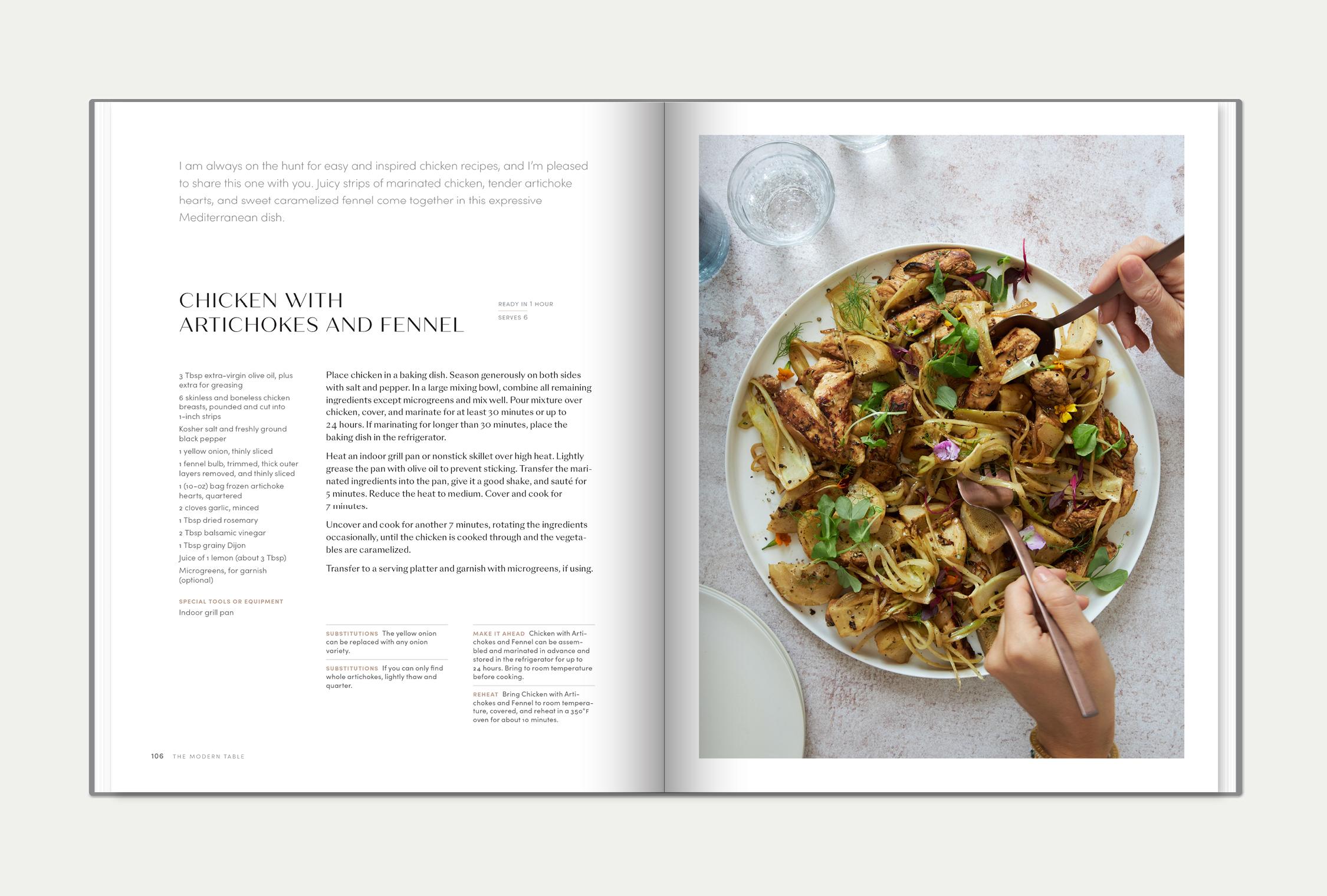 Double-page spread with a recipe and photo