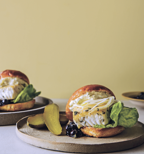 <em>Lure</em> Halibut Burger with Blueberry Relish