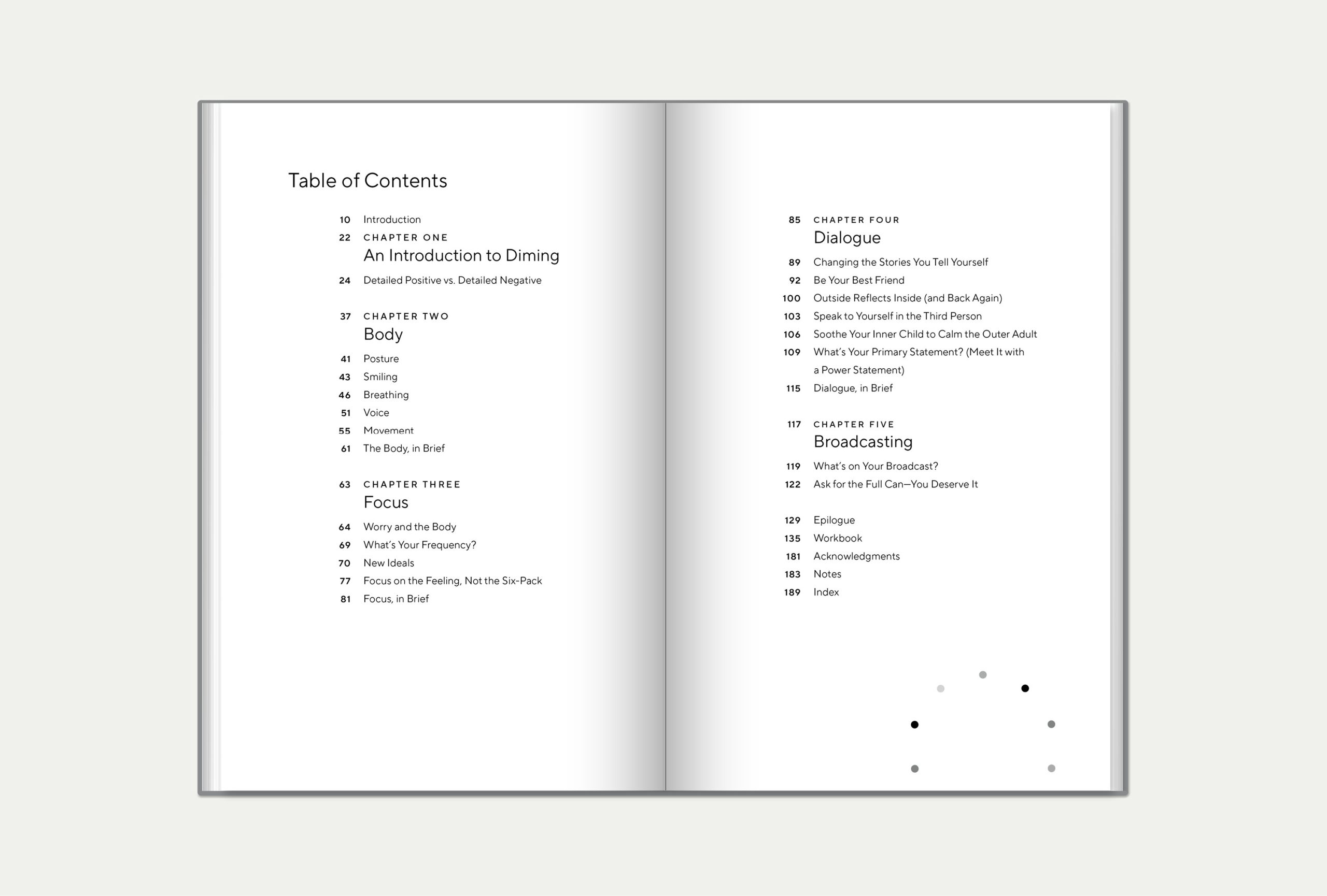 double-page spread of table of contents