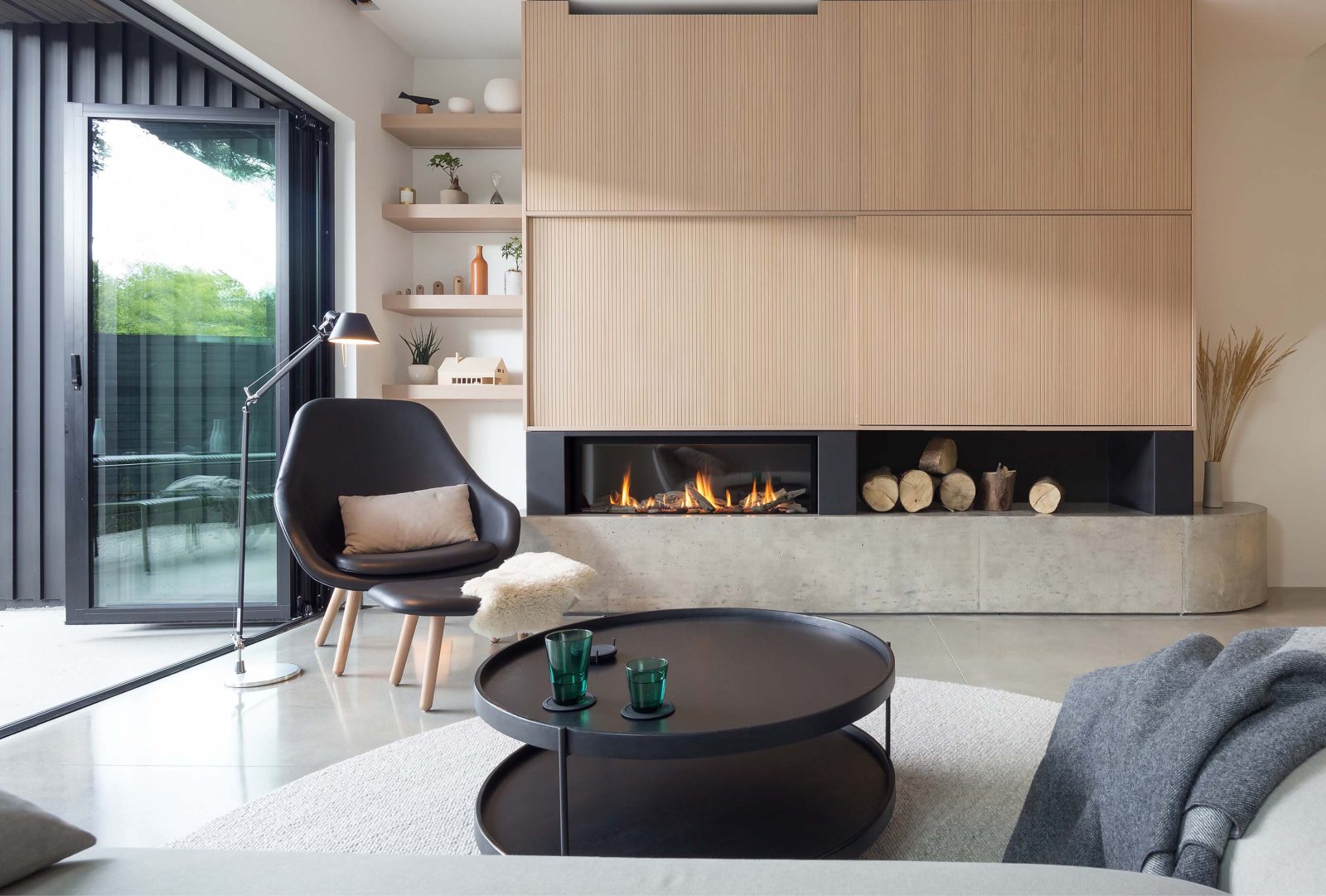 house interior with chair and fireplace