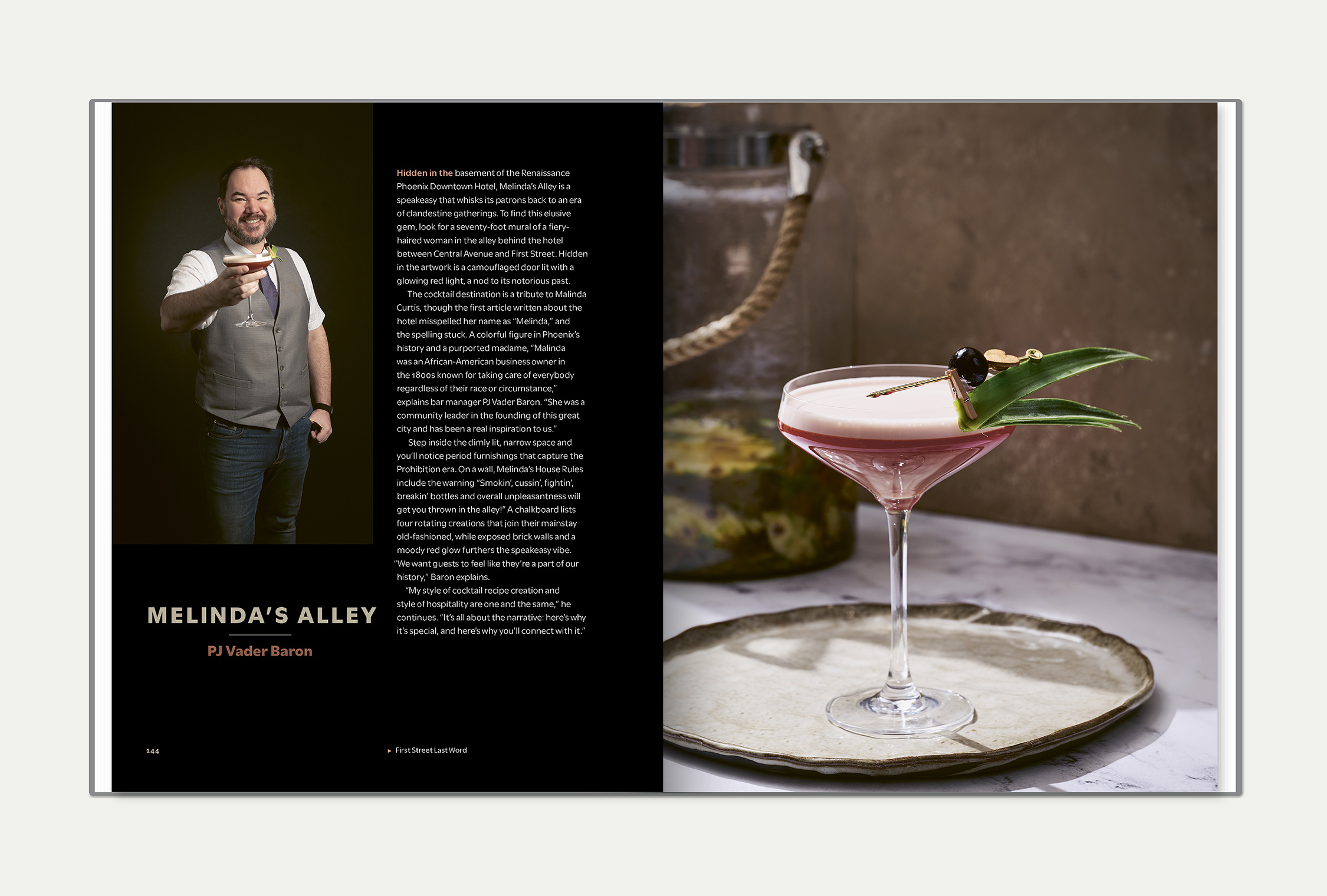 Phoenix Eats + Drinks interior spread featuring a chef profile