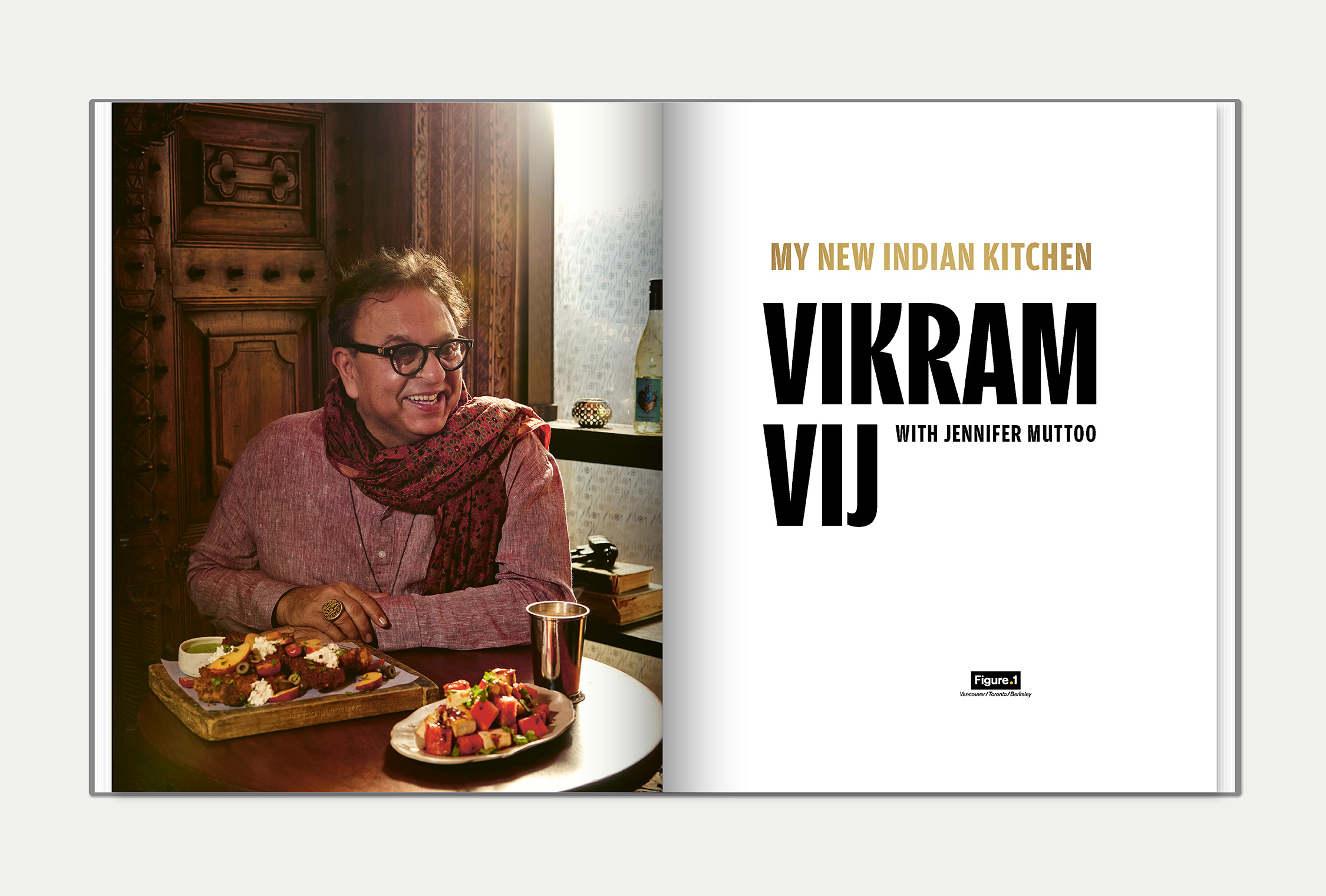 My New Indian Kitchen interior spread featuring a portrait of Vikram Vij
