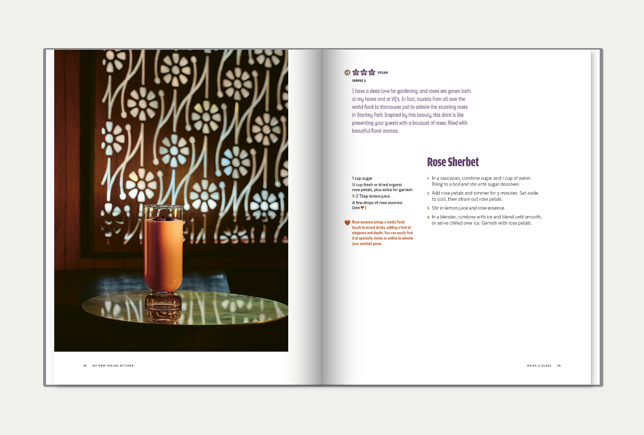 My New Indian Kitchen interior spread featuring a cocktail recipe