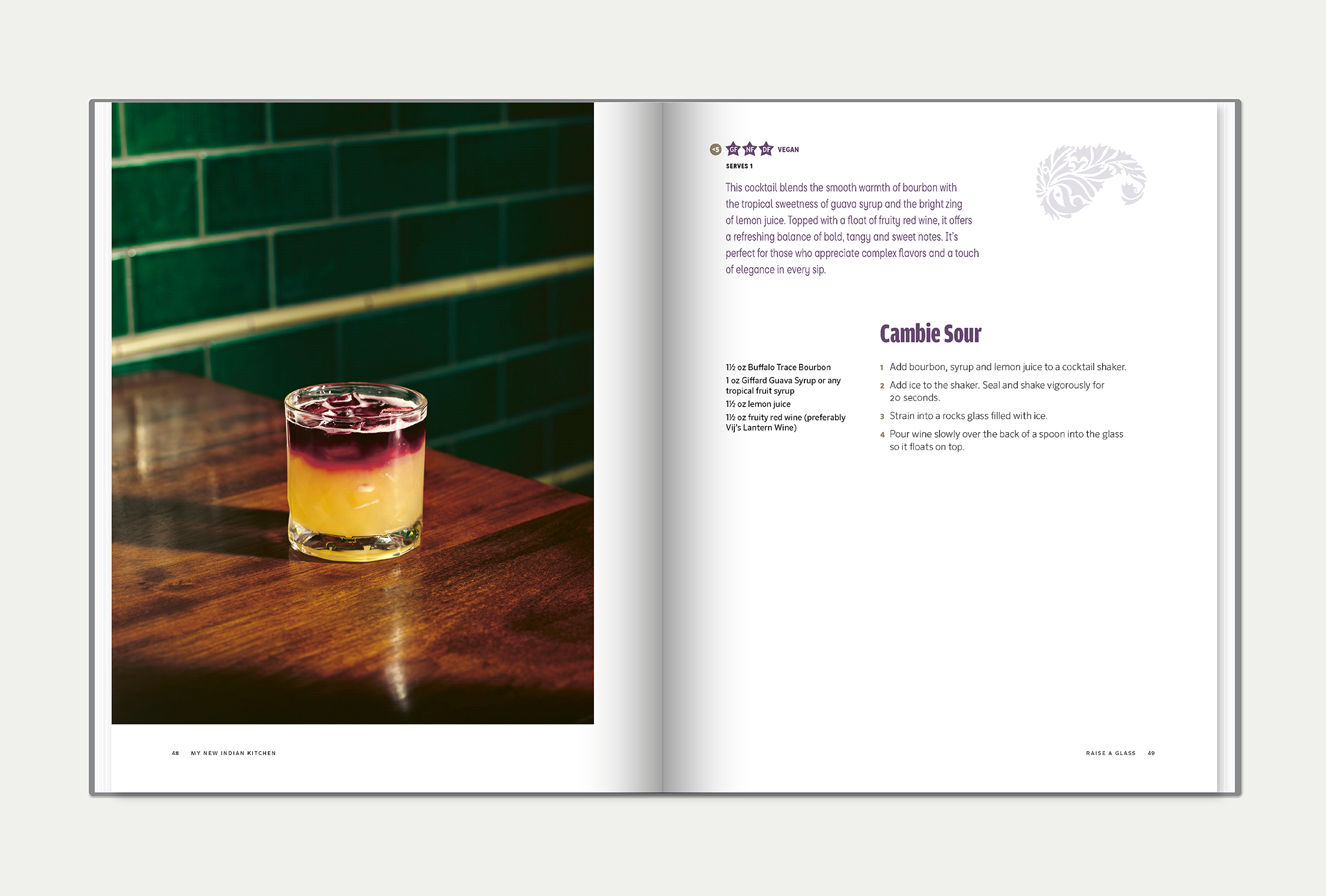 My New Indian Kitchen interior spread featuring a cocktail recipe