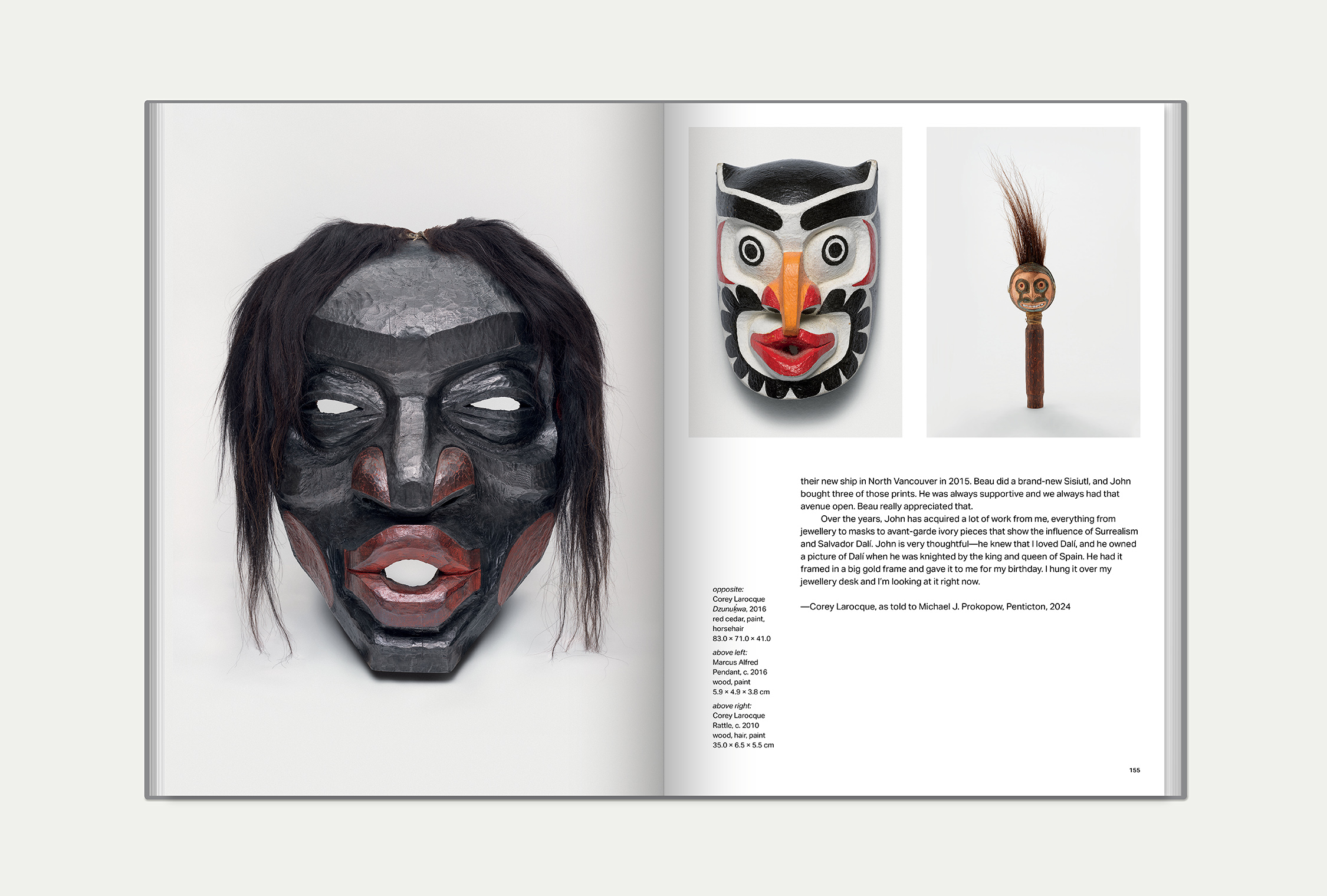 The Place of Objects interior spread, featuring various carved masks